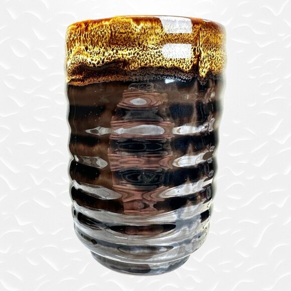 Vintage Brown Drip Glaze Porcelain Tumbler Rustic Artisan Pottery 5" Tall - Picture 2 of 6